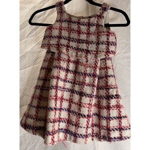 Janie & Jack Girls Lined Sleeveless Dress White Pink Navy Check Size 5 Easter